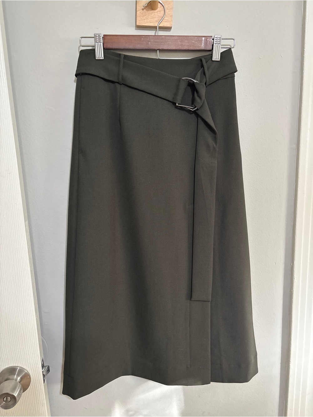 Jason Wu Khaki Green Belted Midi Skirt 0 XS